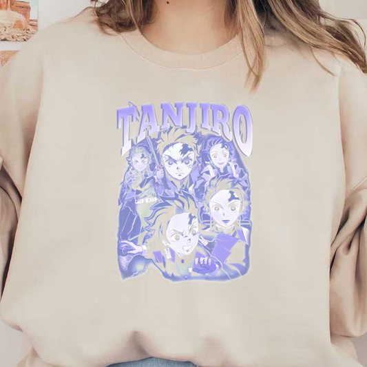 A vibrant illustration featuring multiple expressions of the character Tanjiro, showcasing his determination and spirit from the anime series.DTF Transfers dtf prints