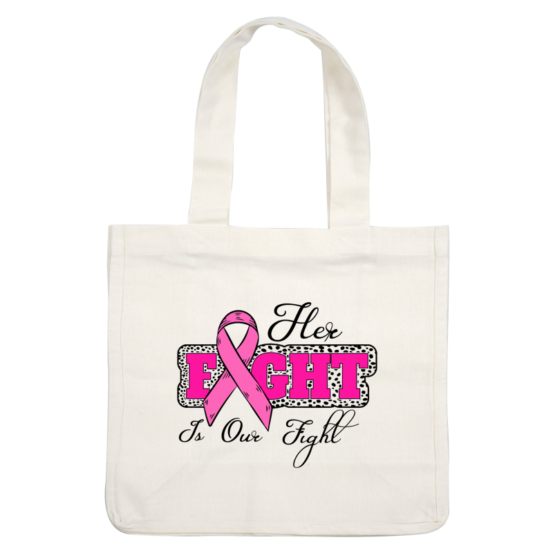 A bold graphic featuring the word "FIGHT" in pink, accompanied by a pink ribbon symbolizing support against breast cancer.dtf regular iron