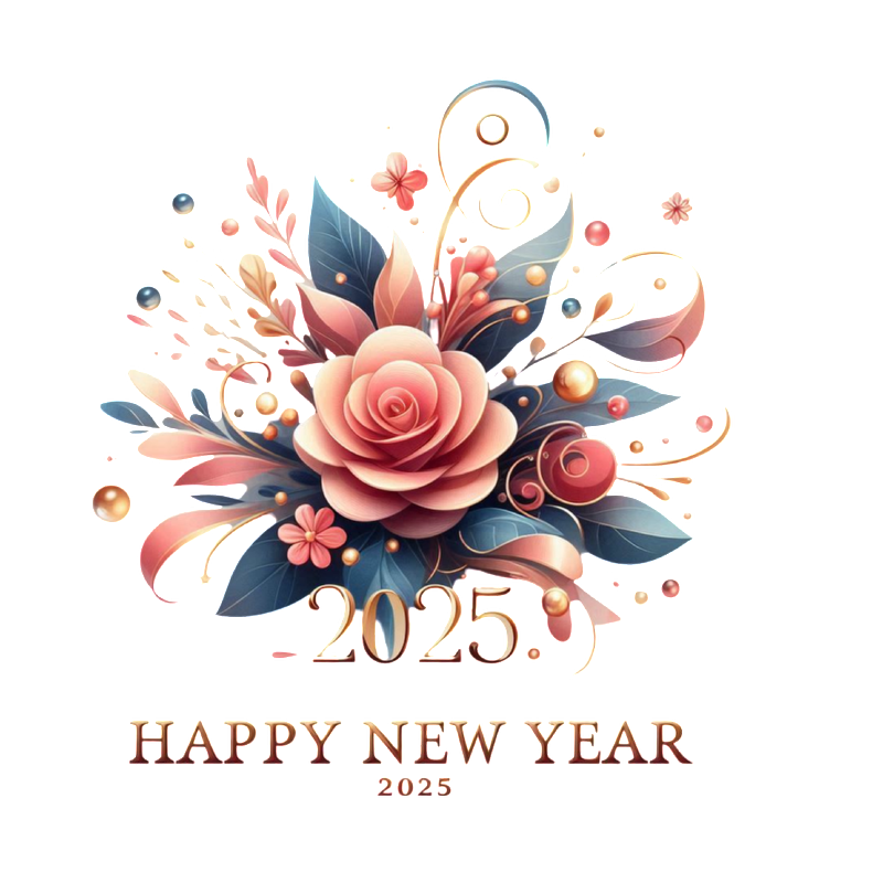 Celebrate the new year with this beautiful floral design featuring pink roses and vibrant decorations for 2025!DTF Transfers