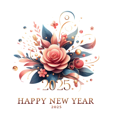 Celebrate the new year with this beautiful floral design featuring pink roses and vibrant decorations for 2025!DTF Transfers