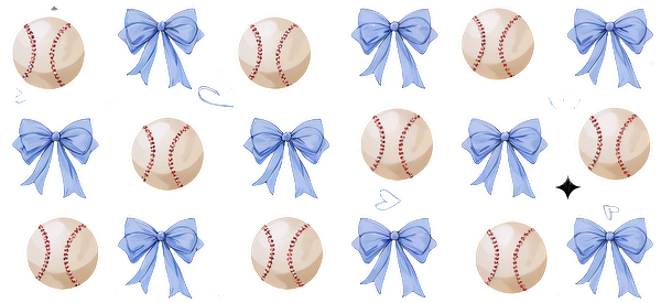 A playful pattern featuring baseballs and blue bows, perfect for a sporty and stylish design.UV Transfers heat press transfers