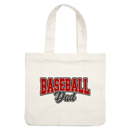 A bold graphic design featuring the phrase "Baseball Dad" in red and black lettering, perfect for sports-loving fathers.DTF Transfers dtf transfers