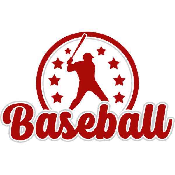 Un logotipo llamativo con temática de béisbol que presenta la silueta de un jugador y estrellas, con la palabra "Béisbol" destacada en rojo. Transferencias DTF