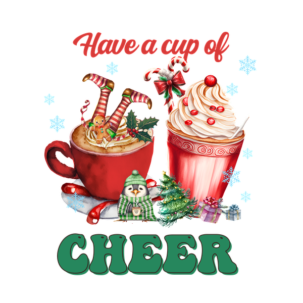 Celebrate the season with festive drinks featuring a cheerful red mug filled with treats and a delightful dessert cup!dtf regular iron