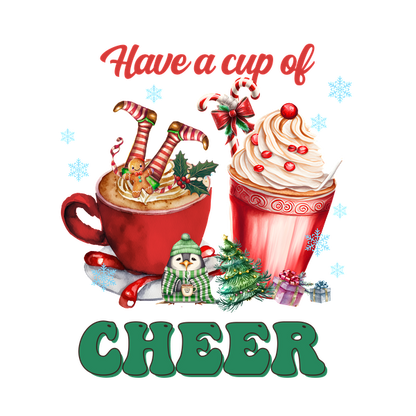 Celebrate the season with festive drinks featuring a cheerful red mug filled with treats and a delightful dessert cup!dtf regular iron