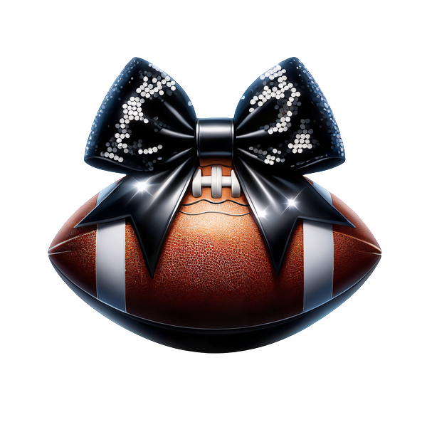 An artistic blend of a football adorned with a shiny black bow, adding a playful and stylish touch to the sport.DTF Transfersdtf regular iron