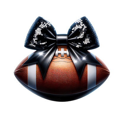 An artistic blend of a football adorned with a shiny black bow, adding a playful and stylish touch to the sport.DTF Transfersdtf regular iron