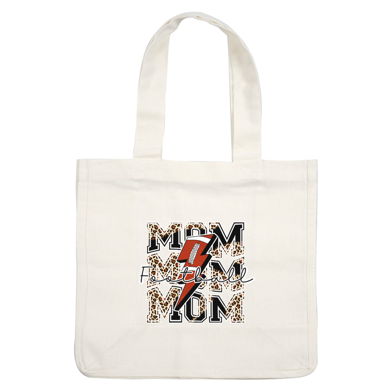 Fun and stylish "Football Mom" graphic features a bold lightning design with leopard print accents, perfect for game day! dtf transfers