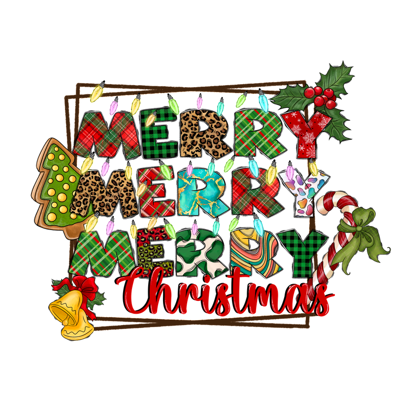 Celebrate the season with this colorful "Merry Christmas" design featuring festive patterns, holiday lights, and cheerful decorations!DTF Transfers dtf prints