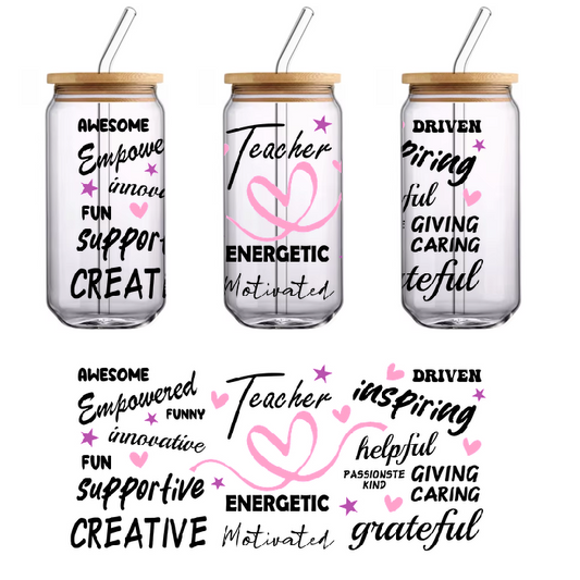 A card full of description on why a teacher is important.UV Transfers