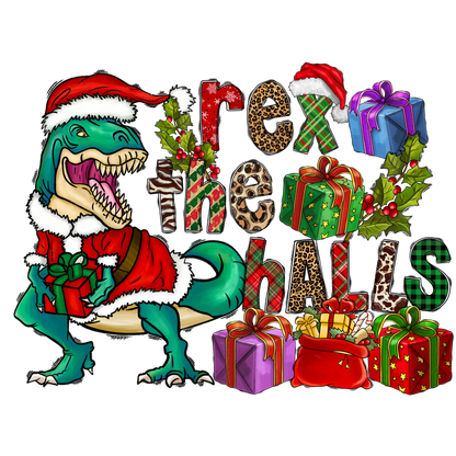 A festive T-rex in a Santa hat, ready to celebrate with presents and holiday cheer!DTF Transfers dtf transfers dtf prints