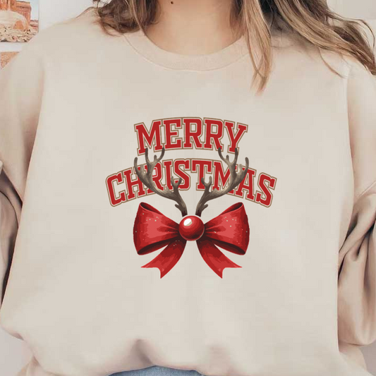 ¡Un diseño festivo de "Feliz Navidad" con astas y un lazo rojo vibrante para un alegre espíritu navideño!