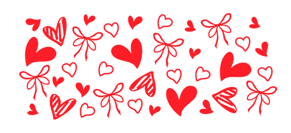 A set of decorative hearts and bows on a green background.UV Transfers