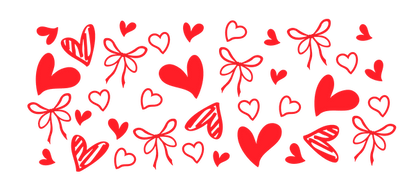 A set of decorative hearts and bows on a green background.UV Transfers