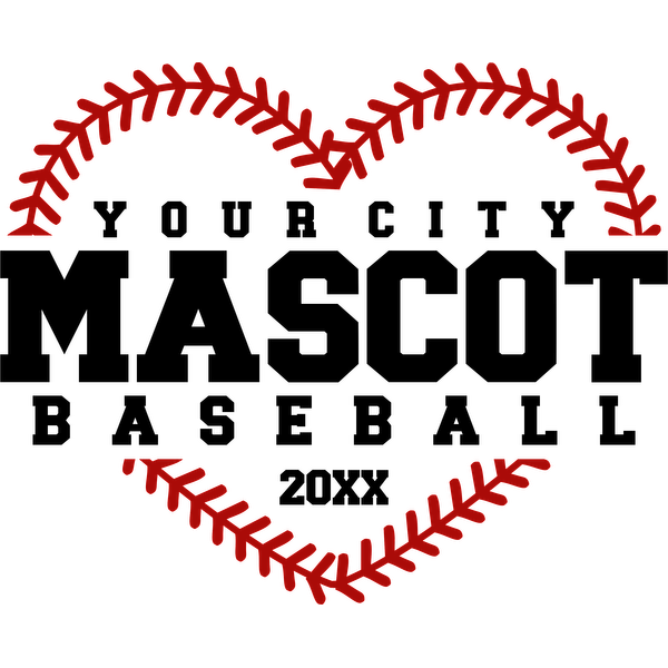 A creative design featuring a heart shape made from red baseball stitching, showcasing a blend of love and sport.DTF Transfersdtf regular iron