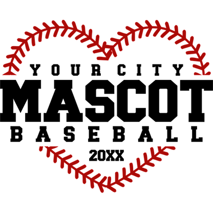 A creative design featuring a heart shape made from red baseball stitching, showcasing a blend of love and sport.DTF Transfersdtf regular iron