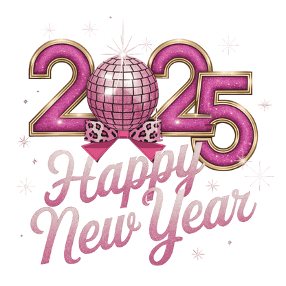 Celebrate 2025 with this glamorous "Happy New Year" design featuring a sparkling disco ball and festive pink accents!DTF Transfers