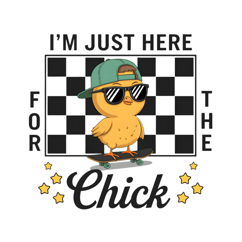 This playful illustration features a cool chick on a skateboard, sporting sunglasses and a hat, with a fun checkered background.DTF Transfers