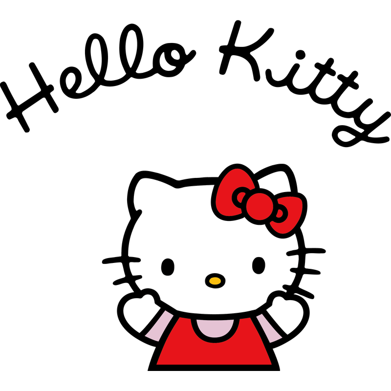 Meet Hello Kitty, the adorable white cat character wearing a red dress and bow, waving cheerfully!DTF Transfers