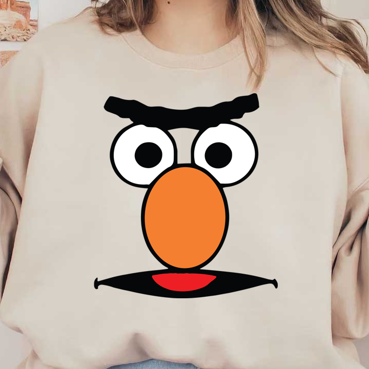 Classic character face featuring large eyes, an orange nose, and prominent eyebrows; a playful and recognizable design.DTF Transfers dtf prints