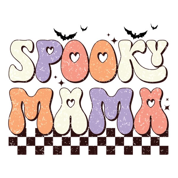 A playful design featuring the phrase "Spooky Mamma" in colorful, bubbly letters, perfect for a festive Halloween vibe. dtf prints