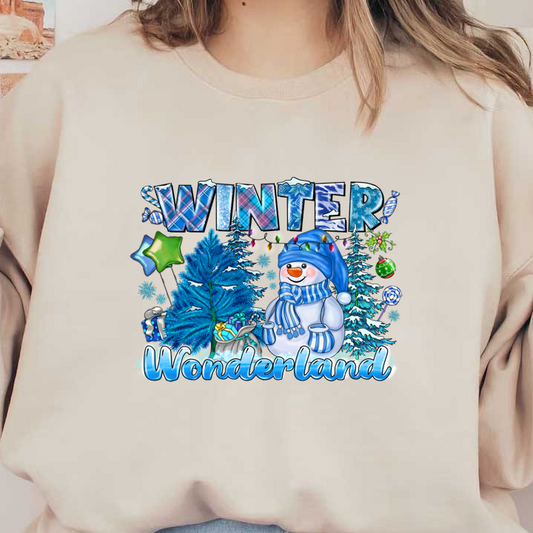 Get into the festive spirit with this cheerful "Winter Wonderland" design featuring a snowman, colorful trees, and vibrant decorations!DTF Transfers dtf transfers dtf prints