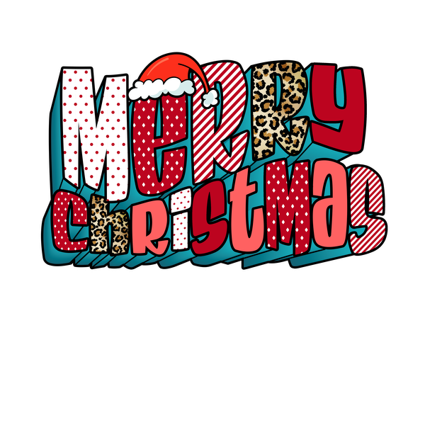 Celebrate the season with this vibrant "Merry Christmas" design, featuring playful patterns and a festive Santa hat! dtf prints