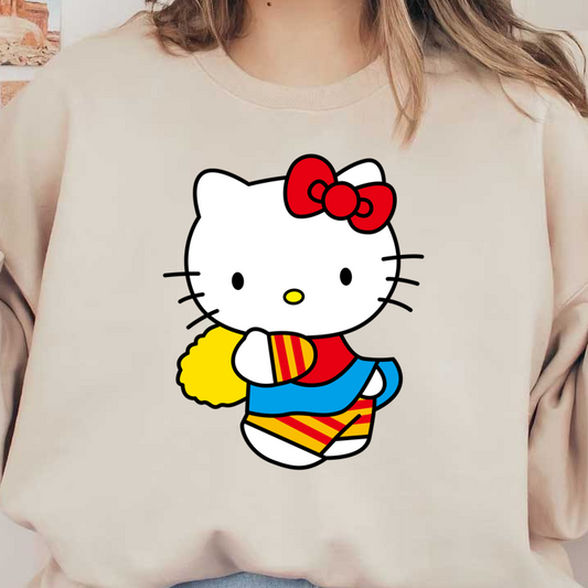 Meet Hello Kitty in a vibrant outfit with bright colors and a playful design, ready for fun adventures!DTF Transfers