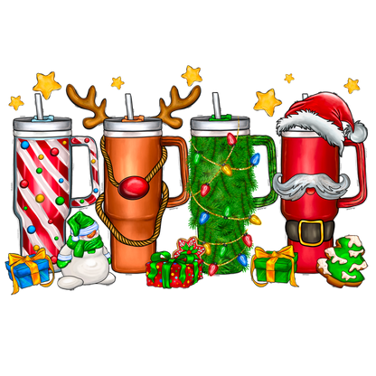 Celebrate the holidays with a festive collection of colorful mugs, featuring designs like candy canes, reindeer, and Santa!DTF Transfers dtf transfers