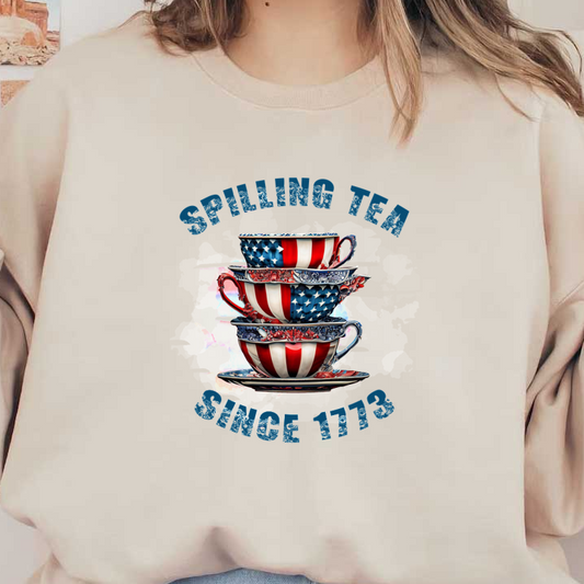 A stacked trio of decorative tea cups featuring patriotic American designs, perfect for celebrating history and tradition. heat press transfers