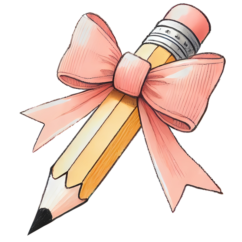 A cute pencil adorned with a pink bow, adding a charming touch to a classic stationery item.DTF Transfers