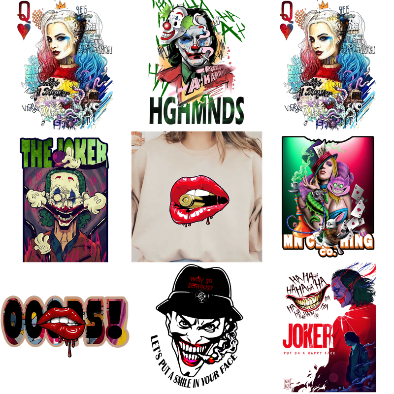 A white t-shirt with a red lips and eyes design.DTF Transfers