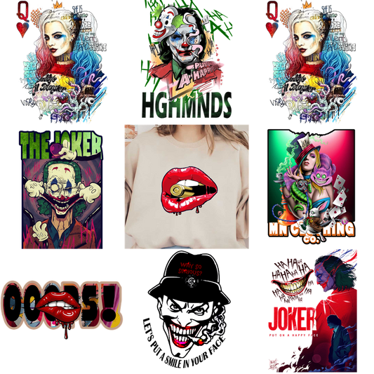 A white t-shirt with a red lips and eyes design.DTF Transfers