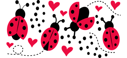 A cheerful design featuring red ladybugs with black spots and cute hearts, perfect for adding a playful touch to any project.UV Transfers dtf transfers