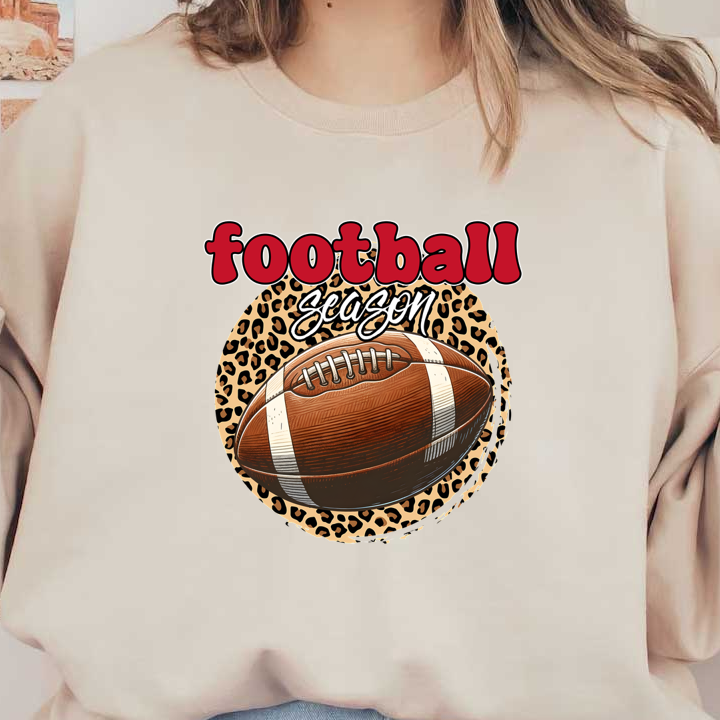 Stylish graphic featuring a football and "Football Season" text on a leopard print background, perfect for sports enthusiasts.