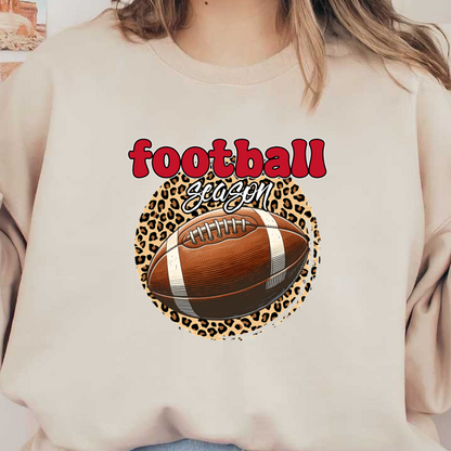 Stylish graphic featuring a football and "Football Season" text on a leopard print background, perfect for sports enthusiasts.