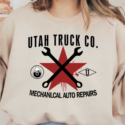 Diseño de logotipo para "Utah Truck C. Mechanical Auto Repairs", con una estrella roja y símbolos con temática automovilística.