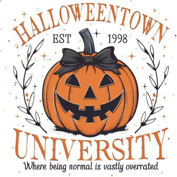 Celebre el espíritu de Halloween con este diseño divertido y caprichoso que presenta una calabaza sonriente para la Universidad de Halloweentown.