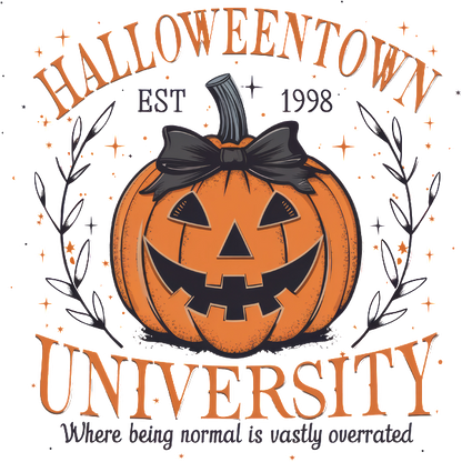 Celebre el espíritu de Halloween con este diseño divertido y caprichoso que presenta una calabaza sonriente para la Universidad de Halloweentown.