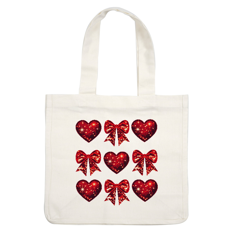 A vibrant collection of red hearts and bows, adorned with sparkling details for a festive and cheerful aesthetic.DTF Transfers