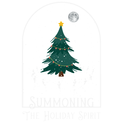 Celebrate the season with this festive illustration of a decorated Christmas tree under a moonlit sky, capturing the holiday spirit.DTF Transfers dtf transfers heat press transfers