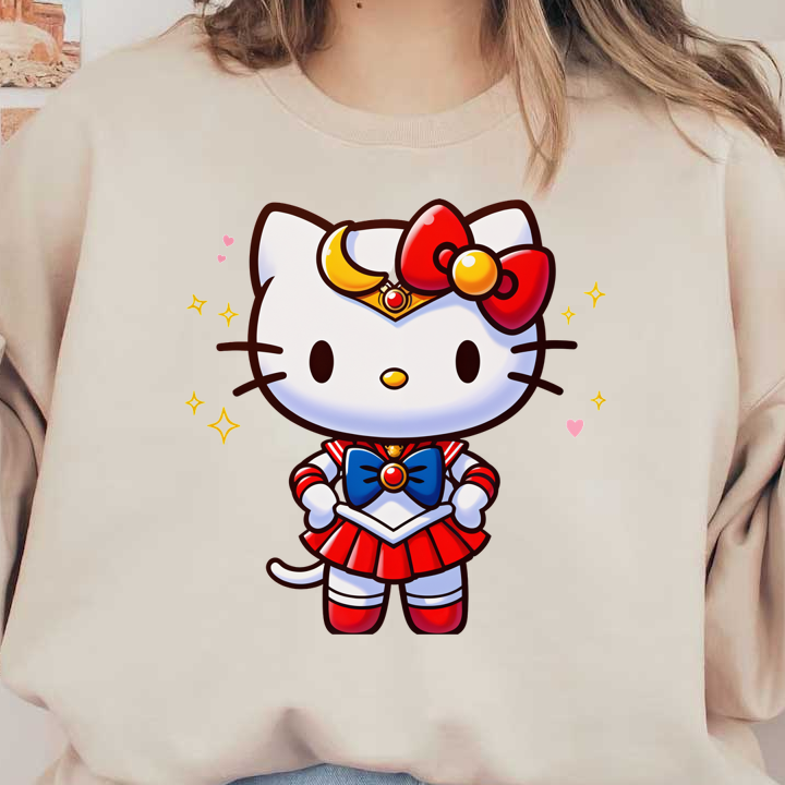 A charming character design featuring Hello Kitty dressed as a magical girl, complete with a red and blue outfit and sparkling accents.DTF Transfers dtf transfers