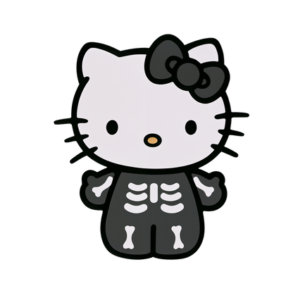 Meet Hello Kitty in a cute skeleton outfit, featuring a black bow, perfect for a playful Halloween vibe!DTF Transfers dtf transfers