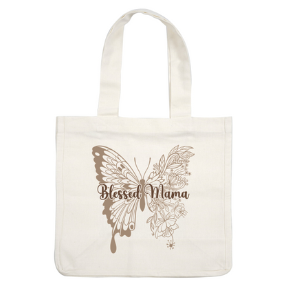 A beautifully designed graphic featuring a butterfly surrounded by flowers, with the text "Blessed Mama" elegantly integrated into the artwork. heat press transfers