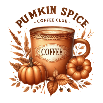 Cozy autumn vibes shine through this pumpkin spice coffee mug, beautifully adorned with fall leaves and pumpkins. heat press transfers