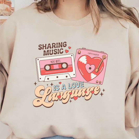 Celebrate your love for music with this playful design, featuring retro cassette tapes and vibrant hearts, highlighting friendship and connection!DTF Transfers