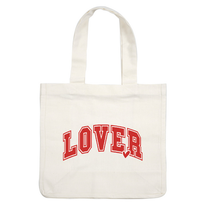 Bold red "LOVER" graphic with a heart detail, perfect for expressing affection and style.DTF Transfers