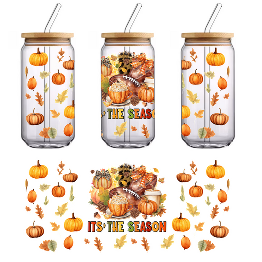 Celebrate the fall season with cozy drinks, pumpkins, and vibrant leaves in this festive autumn-themed illustration!UV Transfers dtf transfers