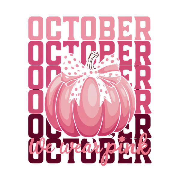 ¡Celebre octubre con un divertido gráfico de calabaza rosa que resalta "We wear pink" (Usamos rosa) en letras vibrantes!