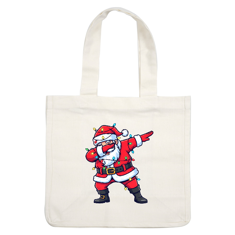 Jolly Santa dabbing in a festive outfit adorned with colorful Christmas lights!DTF Transfers